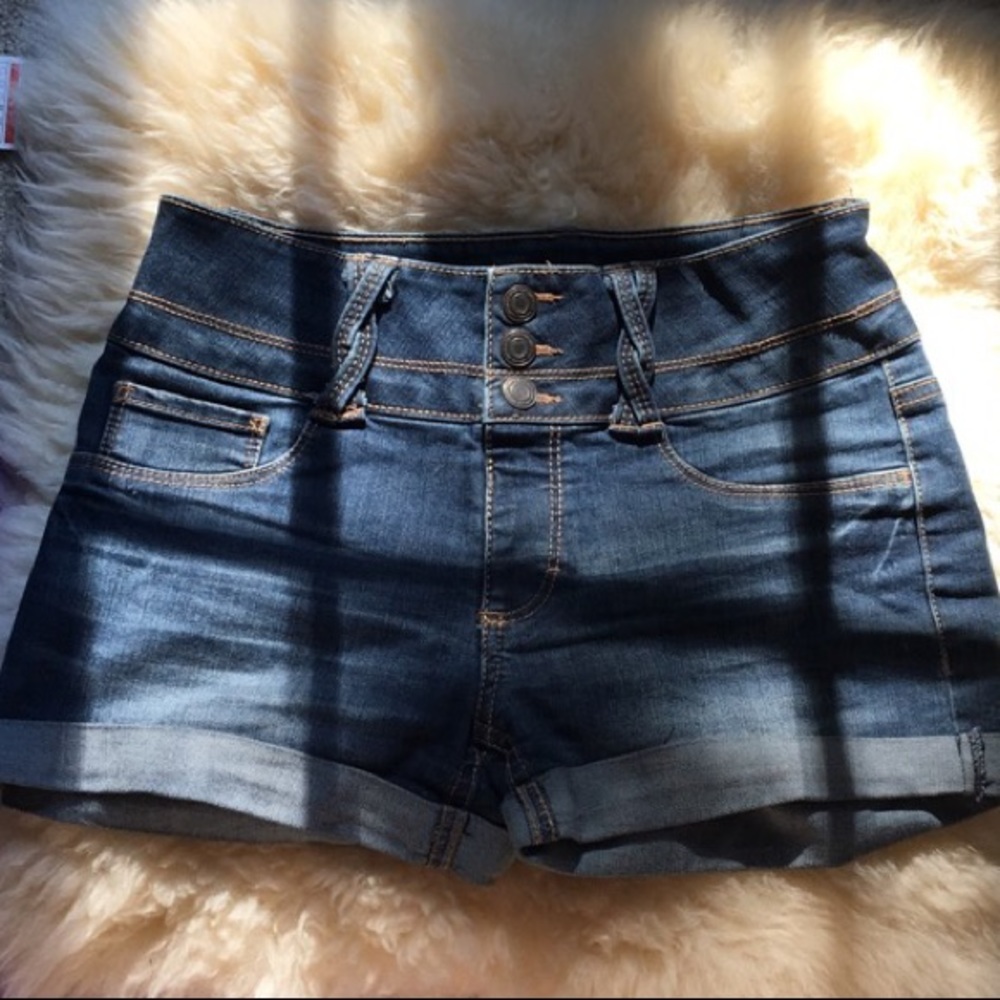 braided belt-loop teen denim shorts